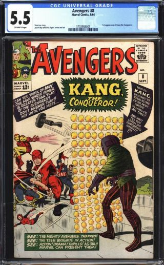 Avengers 8 Cgc 5.  5 Ow 1964 1st Kang The Conqueror.  Movie Soon - Key Book