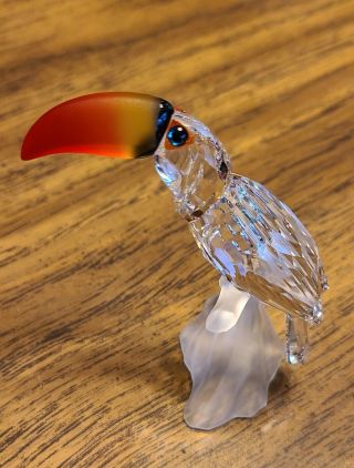Swarovski Crystal Toucan Bird Figurine W/ Colored Beak And Blue Eyes,  Box,