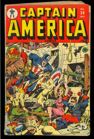 Captain America Comics 38 (missing Cf) Wwii Bondage Cover Timely 1943 Gd - Vg
