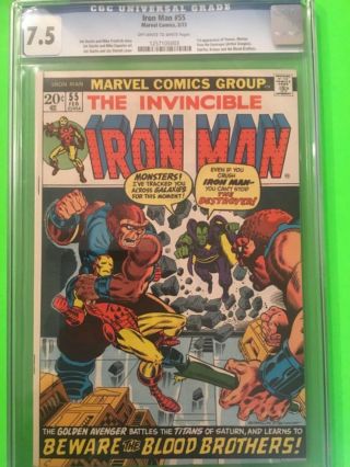 Iron Man 55 Cgc 7.  5 1st Thanos Drax Mentor Starfox Marvel Stan Lee 1973 Key Hot