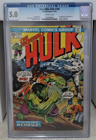 Incredible Hulk 180 (1974) Cgc 5.  0 - 1st (cameo) Appearance Of Wolverine Marvel