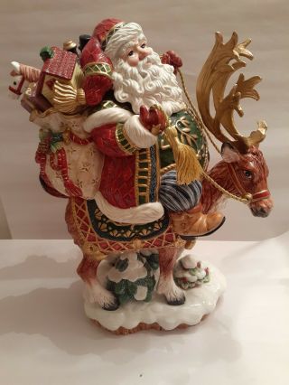 Fitz And Floyd Jolly Ole St Nick Large Centerpiece,  Santa Riding Reindeer