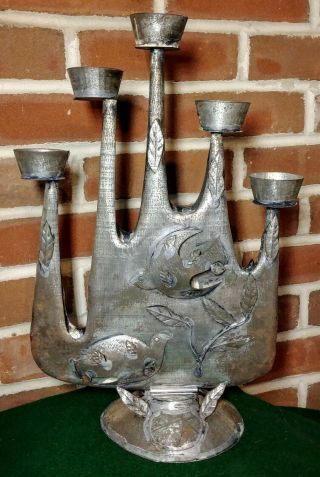 Gene Byron Style Tin 1960’s Mexican Mid - Century Brutalist Five Light Candelabra