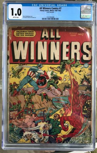 All Winners 7 (1942 - 1943) Cgc 1.  0 - - Schomburg Wwii War Cover; Captain America