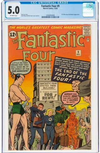 Fantastic Four 9 (1962) Cgc 5.  0; Submariner Appearance 1962