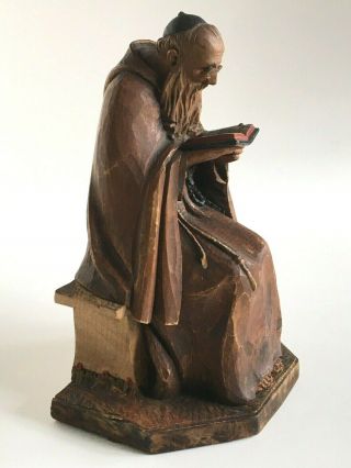 Vtg Anri 8 " Hand Carved Wood Monk Reading Bible Wooden Figure Rosary Catholic