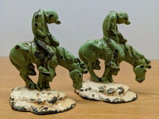 Paint Vintage Antique Cast Iron Bookends End Of Trail Indian Horse Set