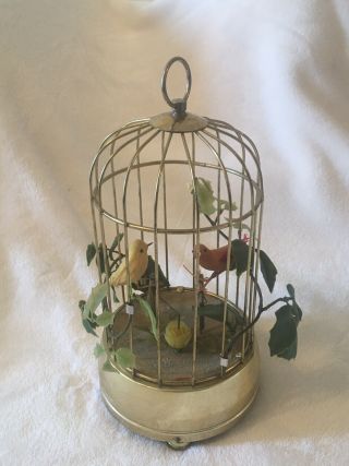 Vintage Mechanical Wind Up Music Box Bird Cage Made In Japan Plays Bird