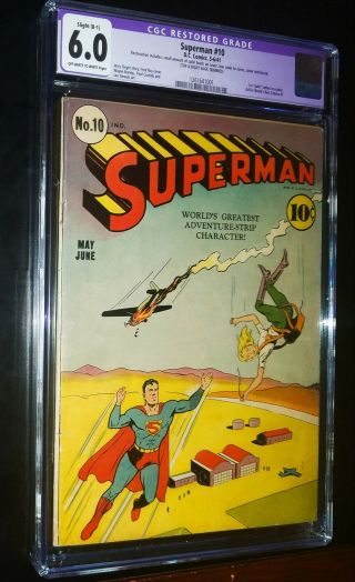 Superman 10 1941 Dc Comics Cgc 6.  0 Fn Restored Slight B - 1 Restoration
