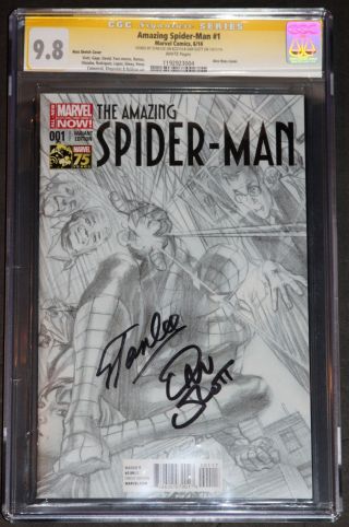 Spider - Man 1 Ross Sketch 1:300 Variant Cgc 9.  8 Ss X2 Stan Lee & Slott