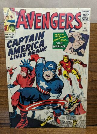 Avengers 4 (marvel Mar.  1964) Stan Lee Jack Kirby 1st Sa Captain America Key
