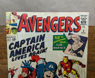 AVENGERS 4 (Marvel Mar.  1964) Stan Lee Jack Kirby 1st SA Captain America KEY 2