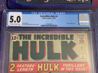 Incredible Hulk 4 Marvel Comic 1962 CGC 5.  0 Origin Retold Stan Lee Jack Kirby 3
