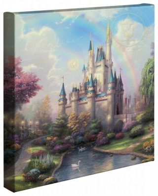 Thomas Kinkade Disney A Day At The Cinderella Castle 14 X 14 Gallery Wrapped
