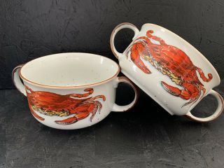 2 D.  H.  Holmes Soup Mug Bowl Crab Chowder Gumbo French Onion Handled Vtg Japan