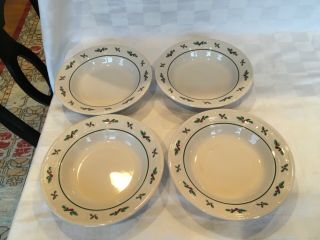 Longaberger Pottery Set Of Four Woven Tradition Holly Berry Soup/salad Bowls
