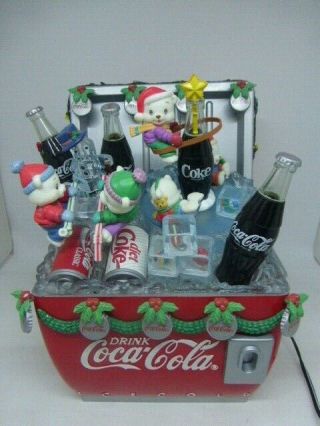 Rare Enesco Coca - Cola Coke Cooler Winter Wonderland Music Box Animated Lights