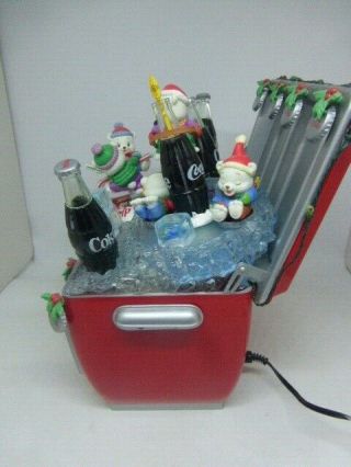 RARE Enesco Coca - Cola Coke Cooler Winter Wonderland Music Box Animated Lights 3
