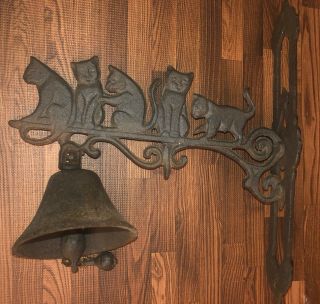 Vintage/antique Cast Iron Bell With Cats Architectural Wall Mounted Door Bell