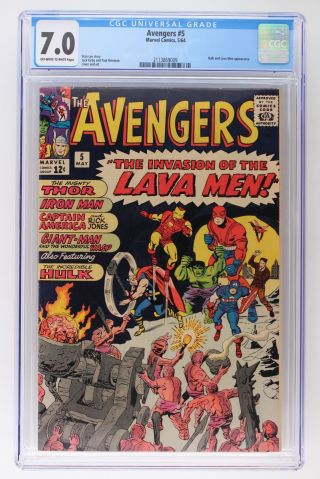 Avengers 5 - Marvel 1964 Cgc 7.  0 Hulk And Lava Men Appearance.