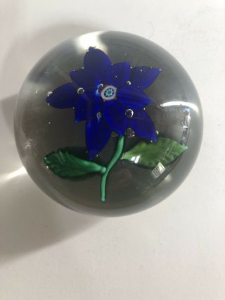 Antique Baccarat ? Blue Flower Art Glass Paperweight Estate Find