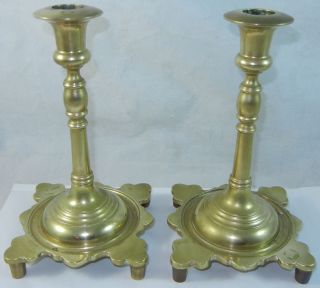 Pair Antique Brass Candlesticks Candle Holders Heavy 8 " Footed Ornate H506