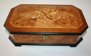 Reuge Inlay Burled Wood 36 Note Music Box Swiss Movement Made In Italy