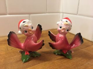 Rare Vintage Py Christmas Anthromorphic Birds Salt And Pepper Shakers