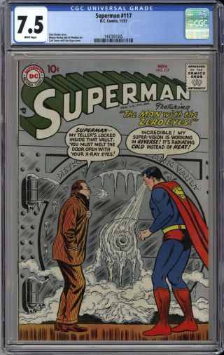 Superman 117 Cgc Vf 7.  5 White Pages - The Man With The Zero Eyes - Scarce 1957