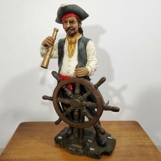 Unique Resin Pirate Captain At The Wheel Statue Figurine Art Sculpture 16.  5 "