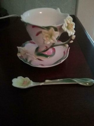 Franz Porcelain Cup,  Saucer & Spoon Set.  Freesia