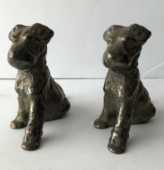 Vintage Antique Dog Terrier Heavy Bronze Bookends Statues