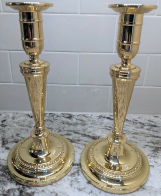 Two Baldwin Brass 9.  5 Inch Smithsonian Institution Brass Candlesticks - Euc