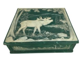 Incolay Stone Jewelry Box Handcrafted Elk Forest Signed By Roberts
