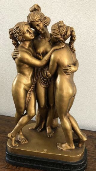 The Three Graces Nude Women 17 - 3/4 " Large Statue Sculpture Signed Marwal Vintage