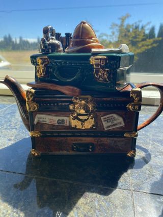 Vintage England Swineside Teapottery Safari Trunk Explorer Ceramic Teapot