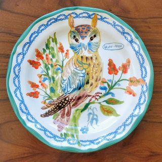 Anthropologie Nathalie Lete Art Pottery Owl Motif Plate