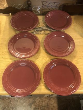 6 Longaberger Woven Traditions Paprika Red Dinner Plates