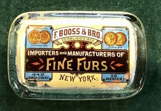 Antique “fine Furs” Reverse Glass Advertising Paperweight