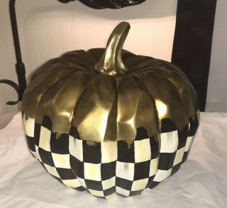 Mackenzie Childs Large Courtly Check Gold Carved Pumpkin Decor Gently Loved
