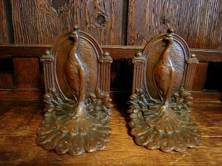 Antique Art Deco Bronze Peacock Bookends - Weidlich Brothers 641