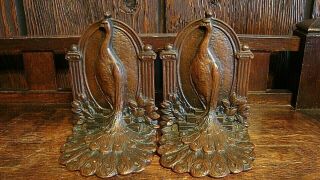 Antique Art Deco Bronze Peacock Bookends - Weidlich Brothers 641 2