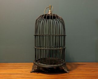 Vintage Solid Indian Brass Bird Cage With Decorative Feet