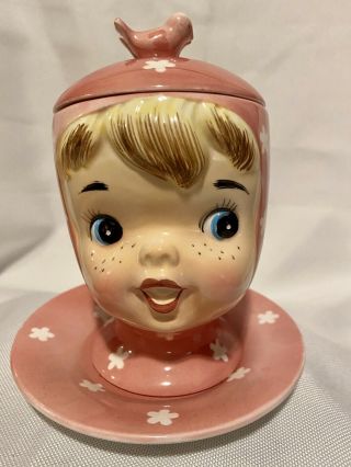 Vintage Napco Pink Miss Cutie Pie Jam Pot/jar Sugar Bowl