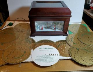 Mr Christmas Music Box Ice Skaters Park 16 Discs Animated Skating Wood Victorian