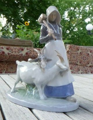 Porcelain Figurine Girl With Goats.  Denmark Royal Copenhagen 694 Woman Statue