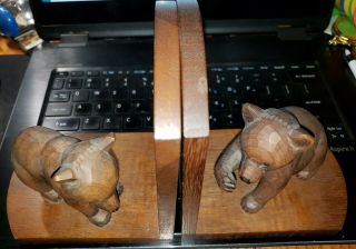 Bear Figurine Bookends Wood Carved Swiss Made Brienzer Holz - Schnitzerei 5 " By 7 "