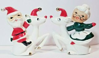 Vintage Japan Santa & Mrs Claus Riding Reindeer Christmas Salt & Pepper Shakers