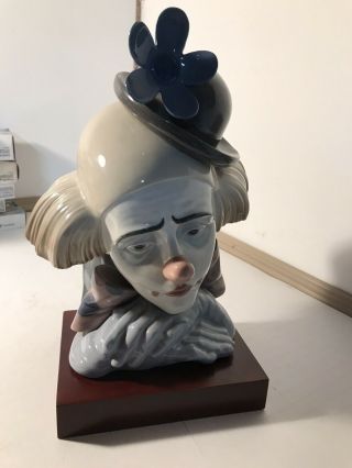 Lladro Pensive Clown Bust Figurine 5130 Retired With Stand