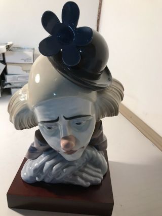 LLADRO PENSIVE CLOWN BUST FIGURINE 5130 RETIRED With Stand 2